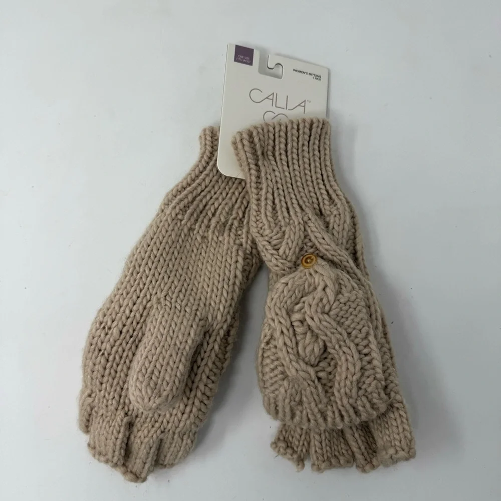 CALIA by Carrie Underwood Tan Cable Knit Mittens Gloves NWT One Size